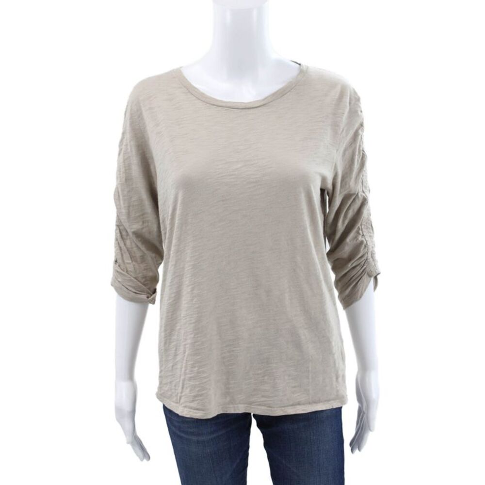 Goldie Womens Basic Beige Pima Cotton Round Neck 3/4 Sleeve T-Shirt Size L